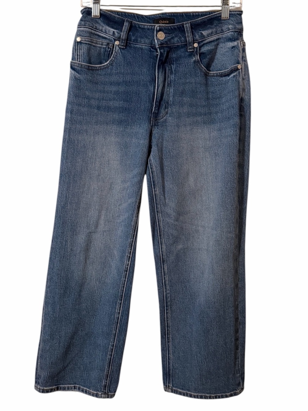 Quince Comfort Stretch High Rise Cropped Wide Leg Jeans 26” Atlantic Blue Sz 28